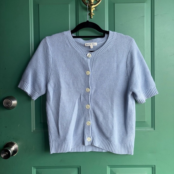 Alex Mill medium Light Blue Short Sleeve Cardigan - Picture 2 of 6